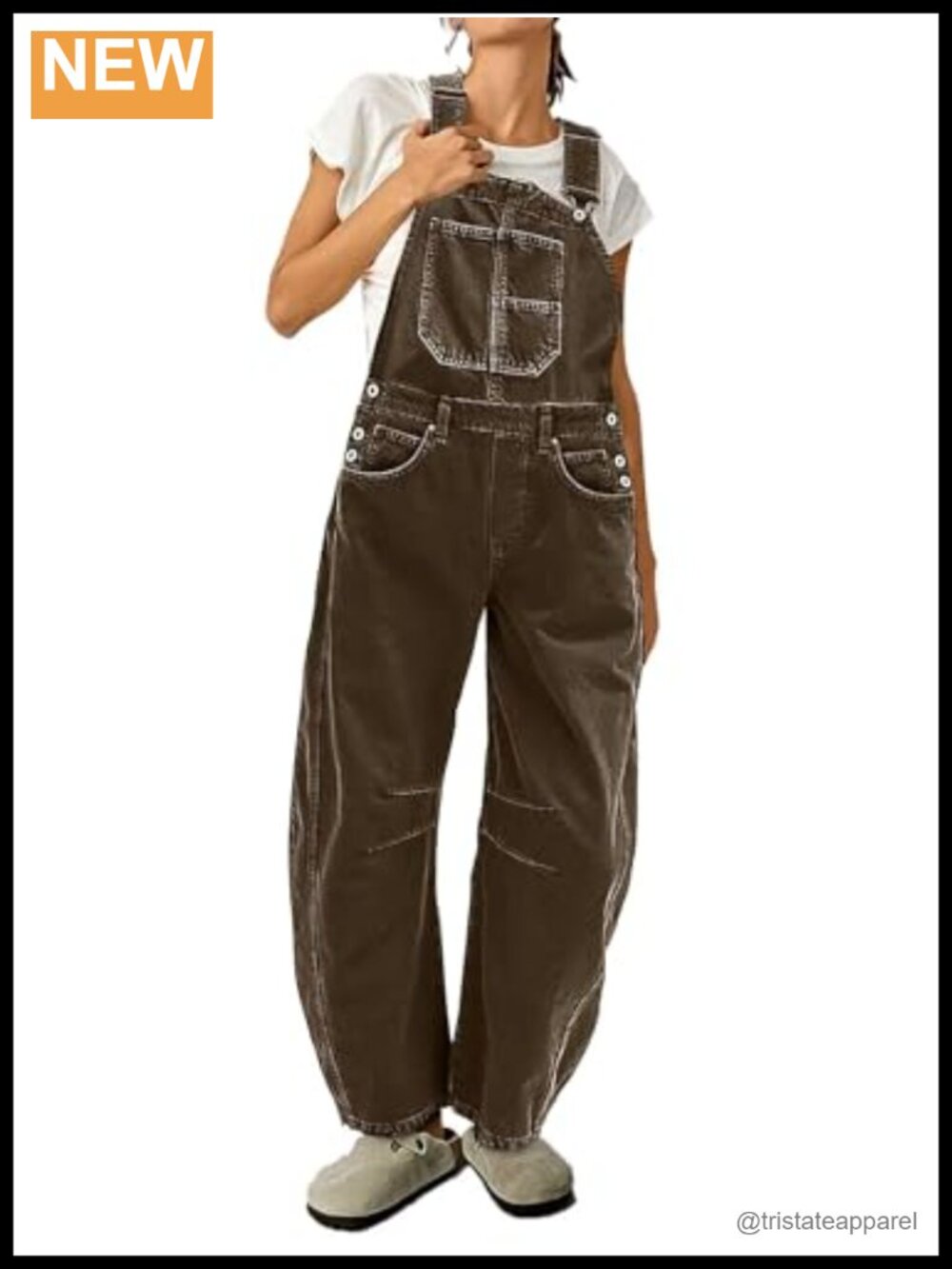Barrel Leg Denim Overalls Stitch Detail Button Side Casual Jumpsuit